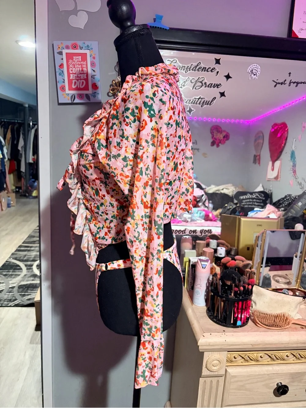 NWT 3-Piece Floral Bikini & Matching Ruffle Cover Up Set-S